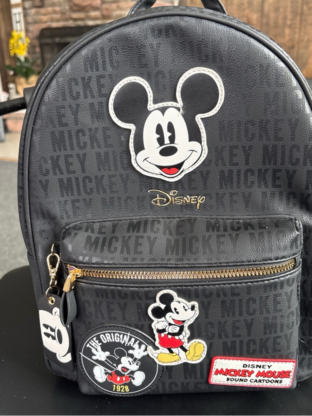 Disney Black Mickey Mouse Logo Mini Backpack with Gold Accents